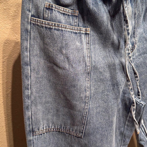 Women’s fade wash wide leg flares drawstring waist denim jeans size large NEW - Picture 6 of 11